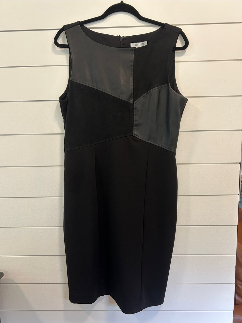 White House Black Market Black Faux Leather Paneled Sheath Dress